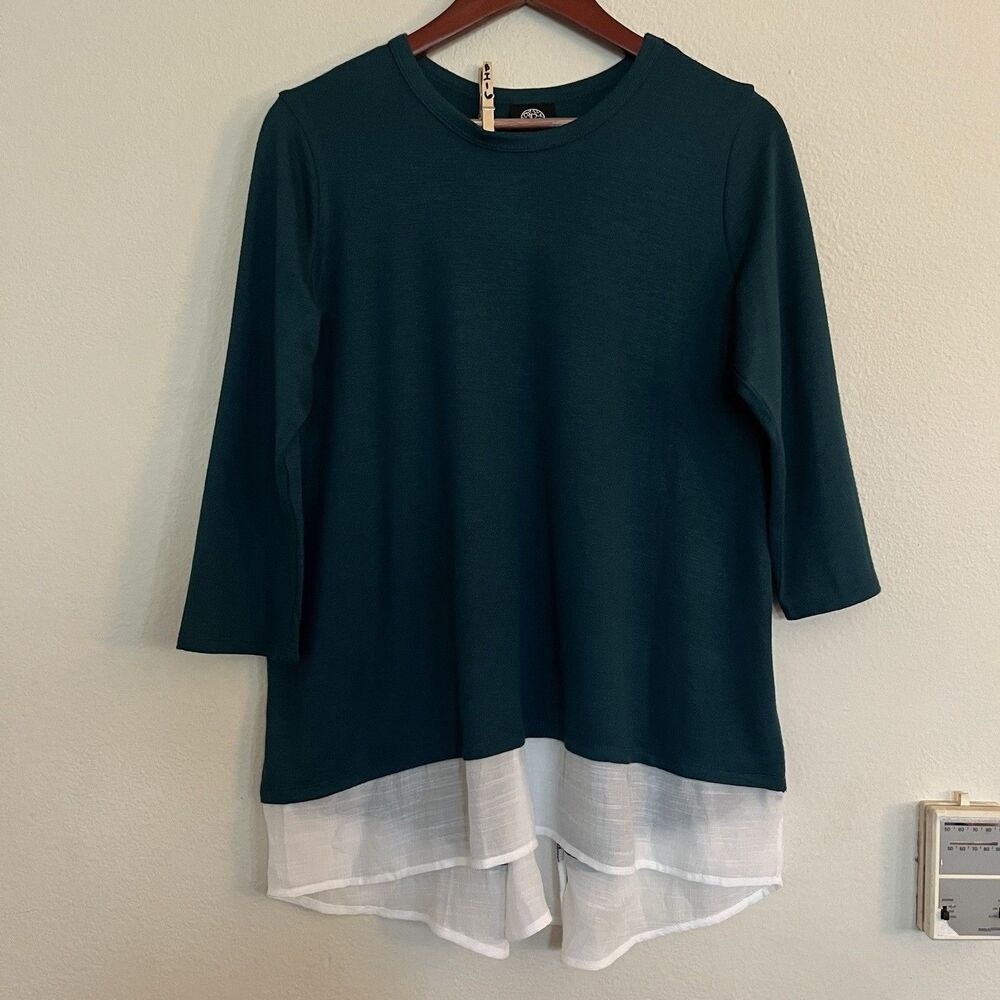 Bobeau Maternity Long Sleeve Blue Twofer Round Neck Knit Top Shirt Stitchfix  M